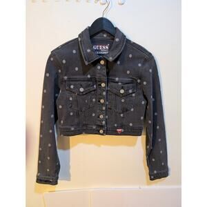 GUESS x Pleasures Black White Polka Dot Cropped Alt Women's Denim Jacket Sz S
